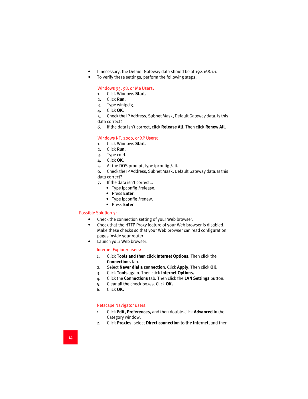 USRobotics 9003 manual Windows NT, 2000, or XP Users, Netscape Navigator users 