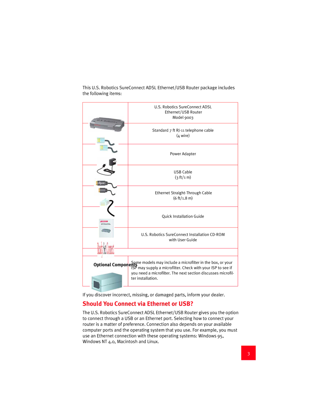 USRobotics 9003 manual Should You Connect via Ethernet or USB?, Optional Components 