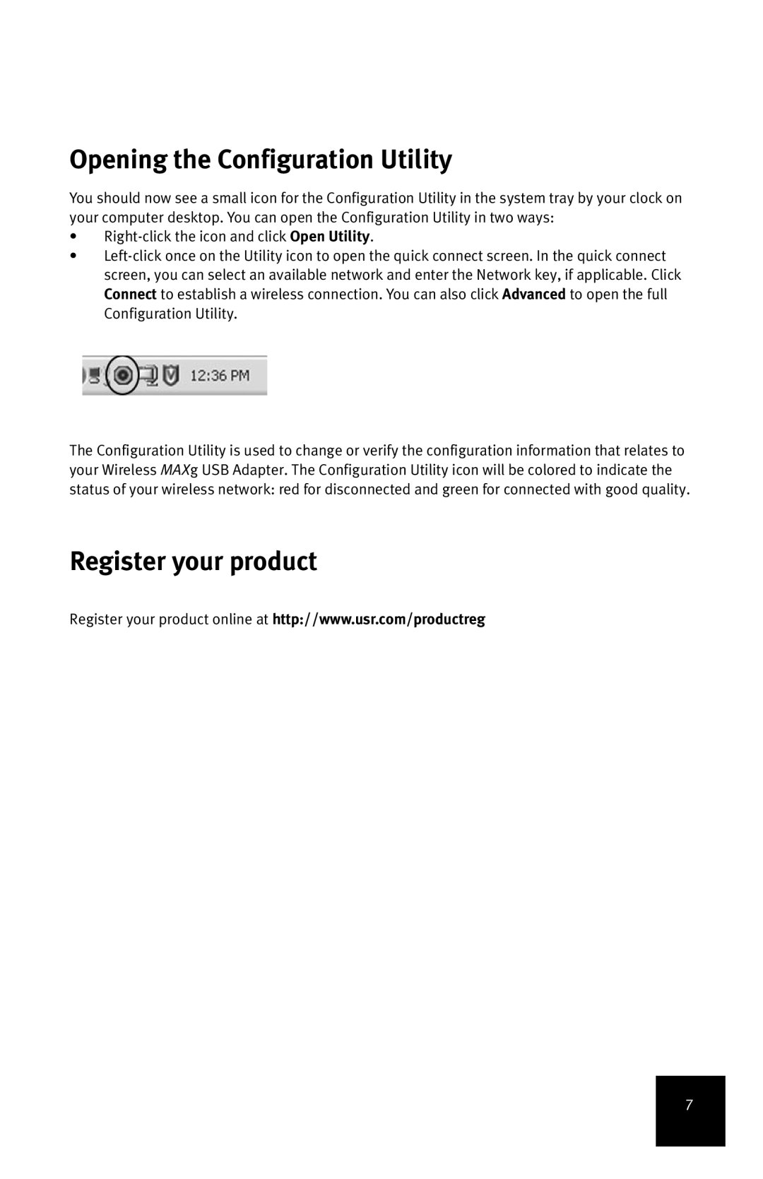 USRobotics MAXg manual Opening the Configuration Utility 