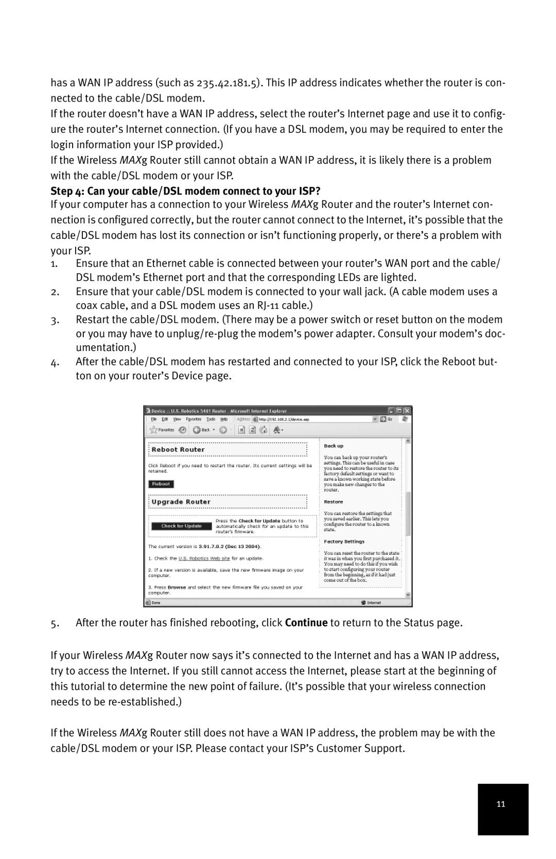 USRobotics MAXg manual Can your cable/DSL modem connect to your ISP? 