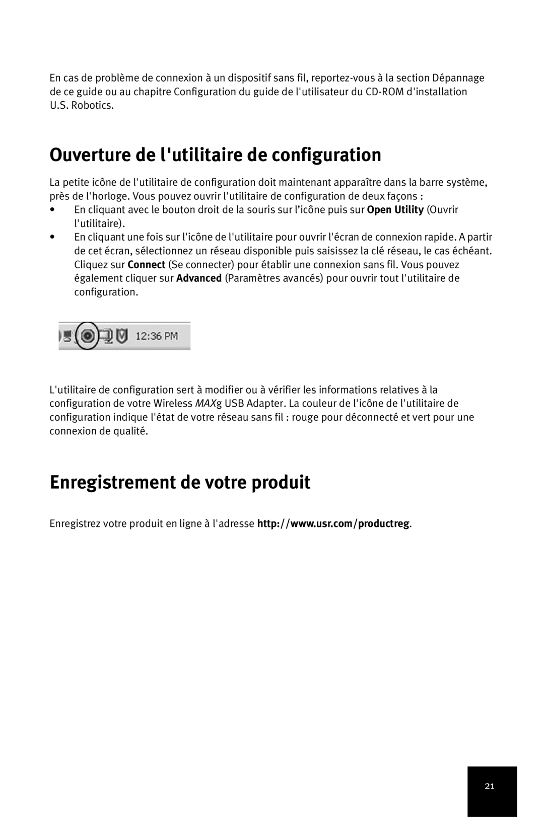 USRobotics MAXg manual Ouverture de lutilitaire de configuration 