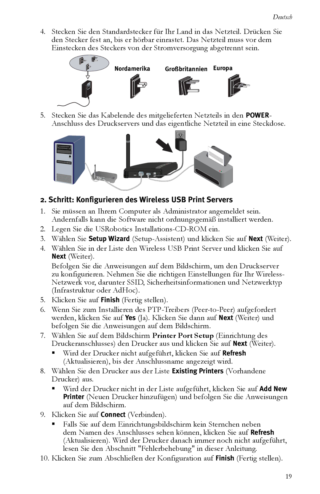 USRobotics R24.0616.00 manual Schritt Konfigurieren des Wireless USB Print Servers 