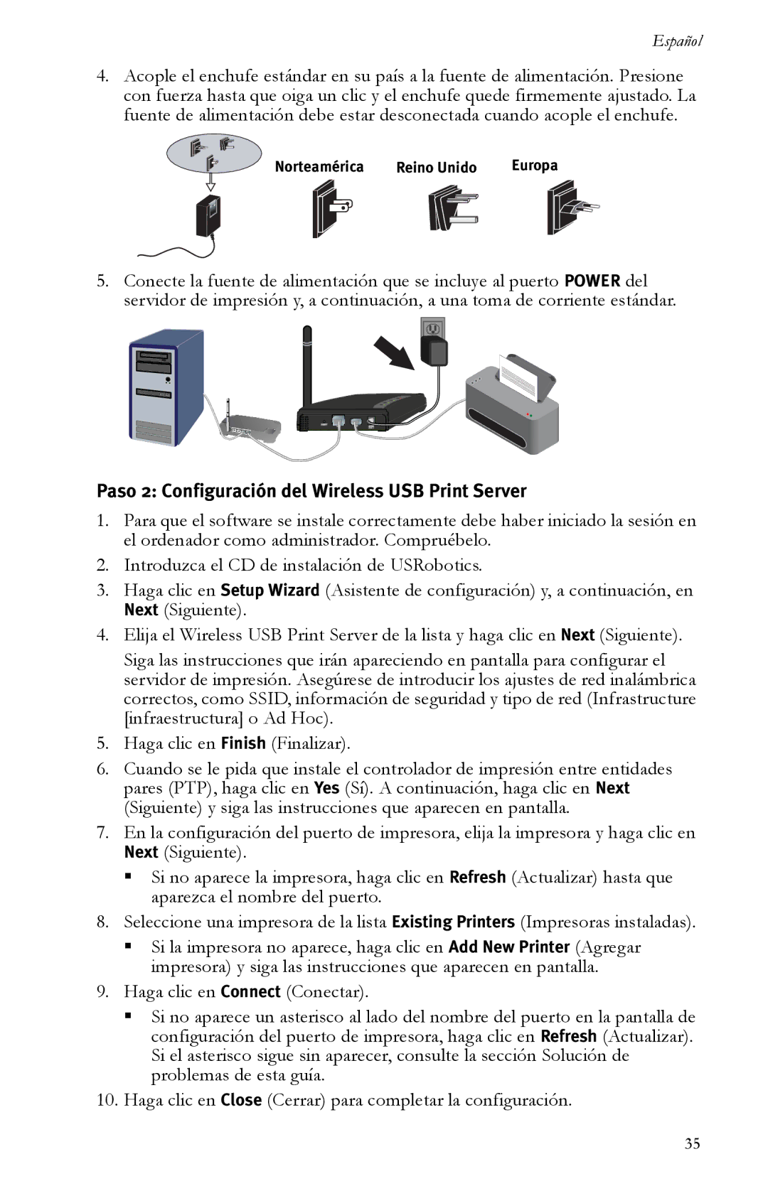 USRobotics R24.0616.00 manual Paso 2 Configuración del Wireless USB Print Server 