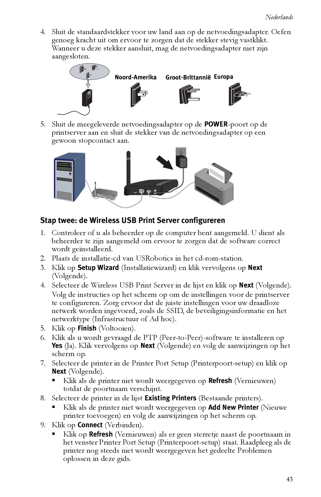 USRobotics R24.0616.00 manual Stap twee de Wireless USB Print Server configureren 