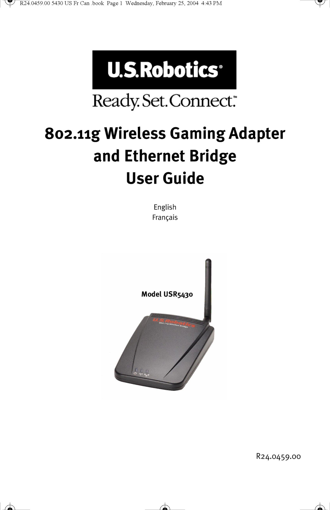 USRobotics USR5430 manual 802.11g Wireless Gaming Adapter Ethernet Bridge User Guide 