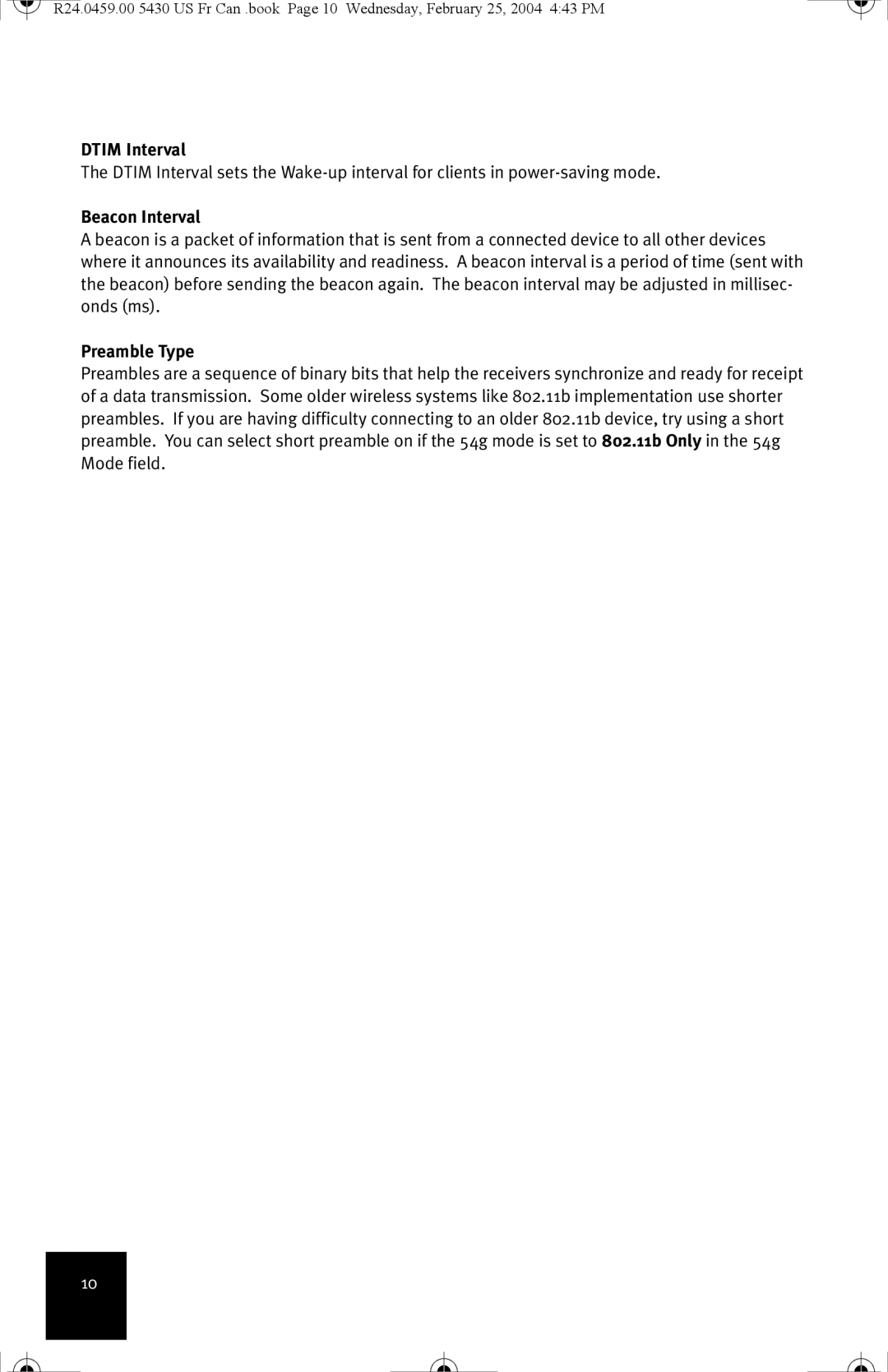 USRobotics USR5430 manual Dtim Interval, Beacon Interval, Preamble Type 