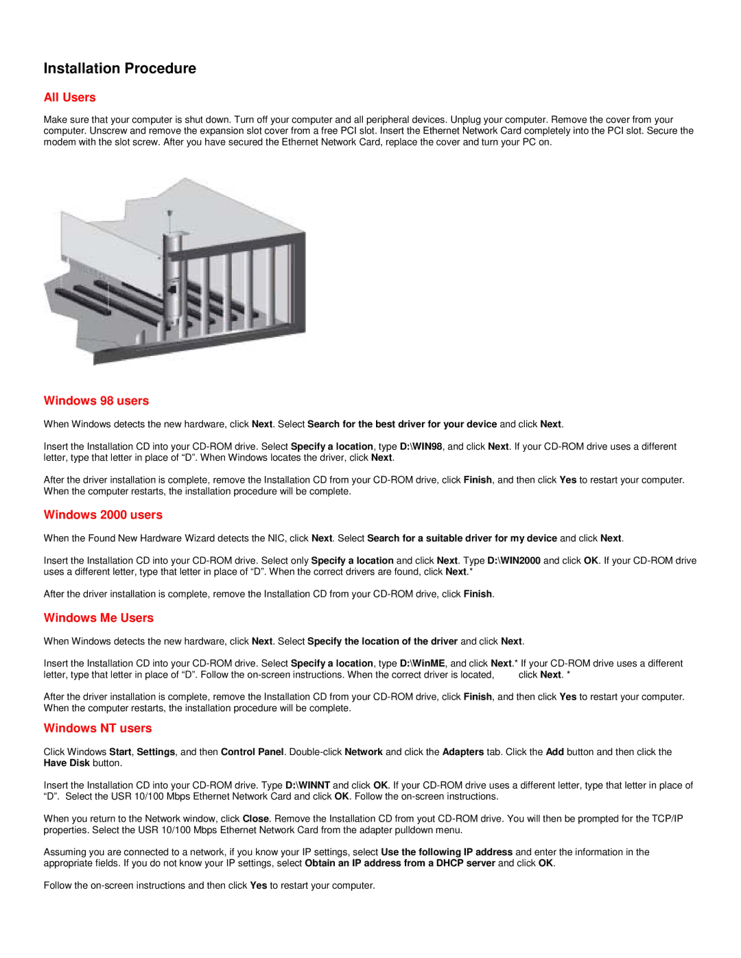 USRobotics USR7900 manual Installation Procedure 