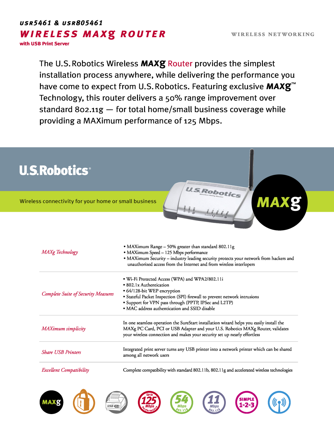 USRobotics manual wireless max g router, wireless networking, usr5461 & usr805461, MAXg Technology, MAXimum simplicity 