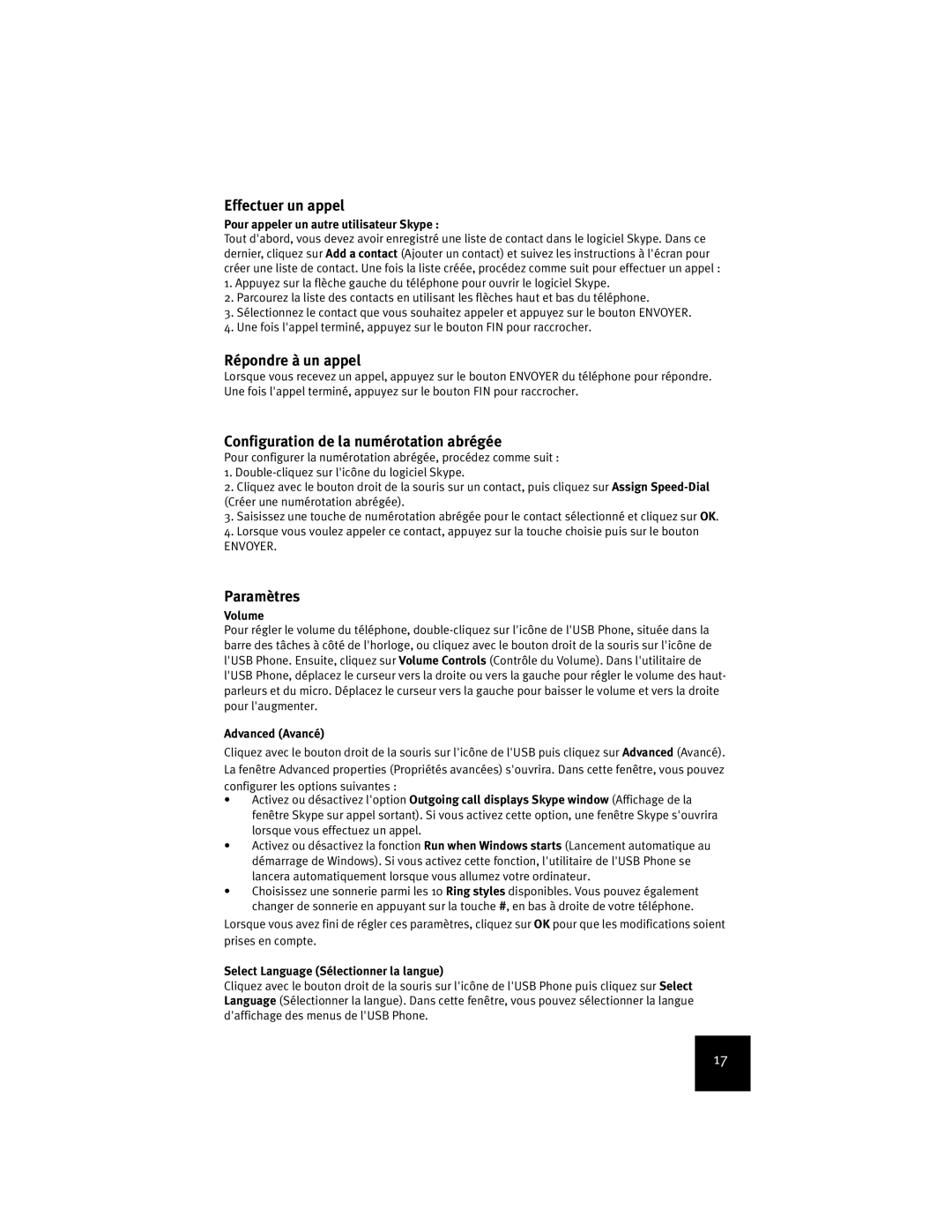 USRobotics USR9600 manual Effectuer un appel, Répondre à un appel, Configuration de la numérotation abrégée, Paramètres 