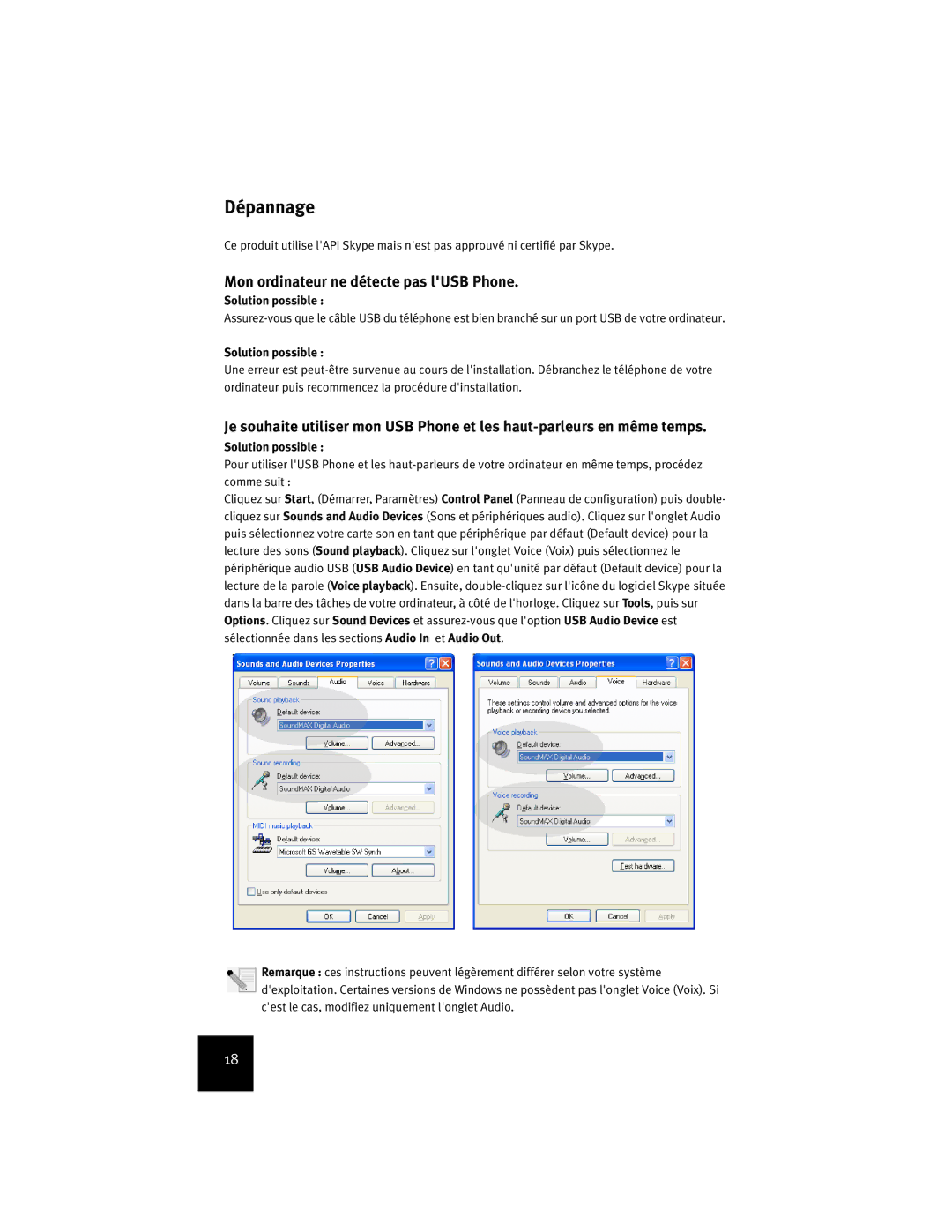 USRobotics USR9600 manual Mon ordinateur ne détecte pas lUSB Phone, Solution possible 