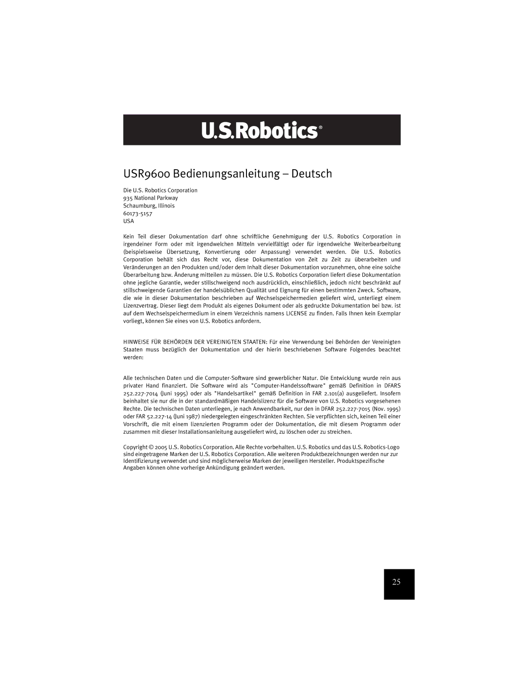 USRobotics manual USR9600 Bedienungsanleitung Deutsch 