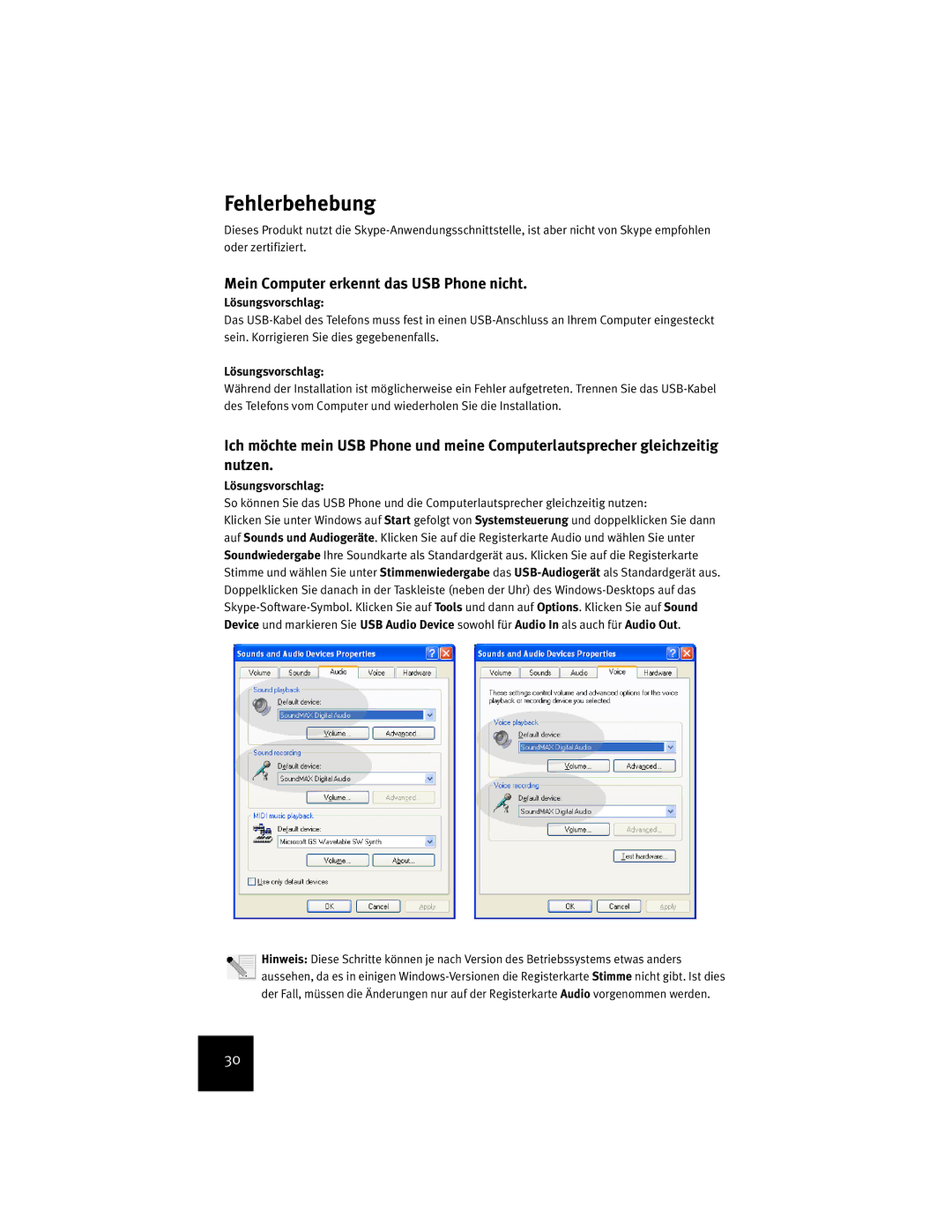 USRobotics USR9600 manual Mein Computer erkennt das USB Phone nicht, Lösungsvorschlag 