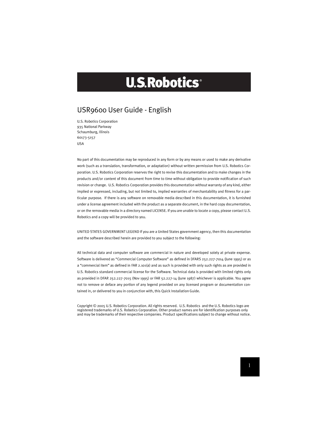 USRobotics manual USR9600 User Guide English, Usa 