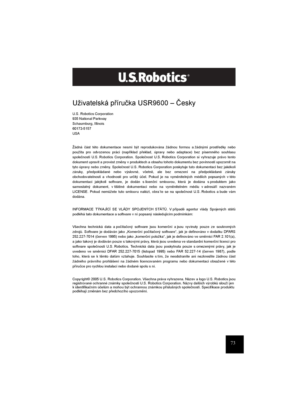 USRobotics manual Uživatelská příručka USR9600 Česky 