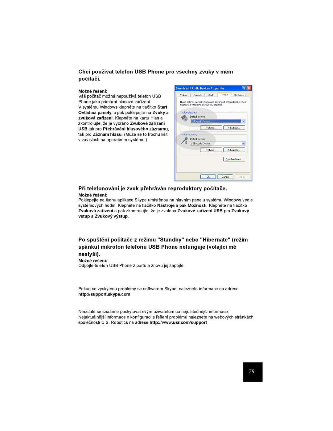 USRobotics USR9600 manual Při telefonování je zvuk přehráván reproduktory počítače 