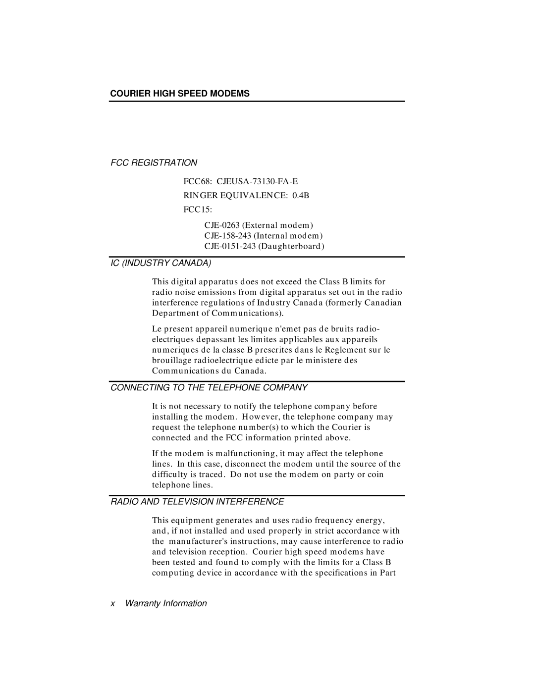 USRobotics V.34 user manual Ringer Equivalence 0.4B 