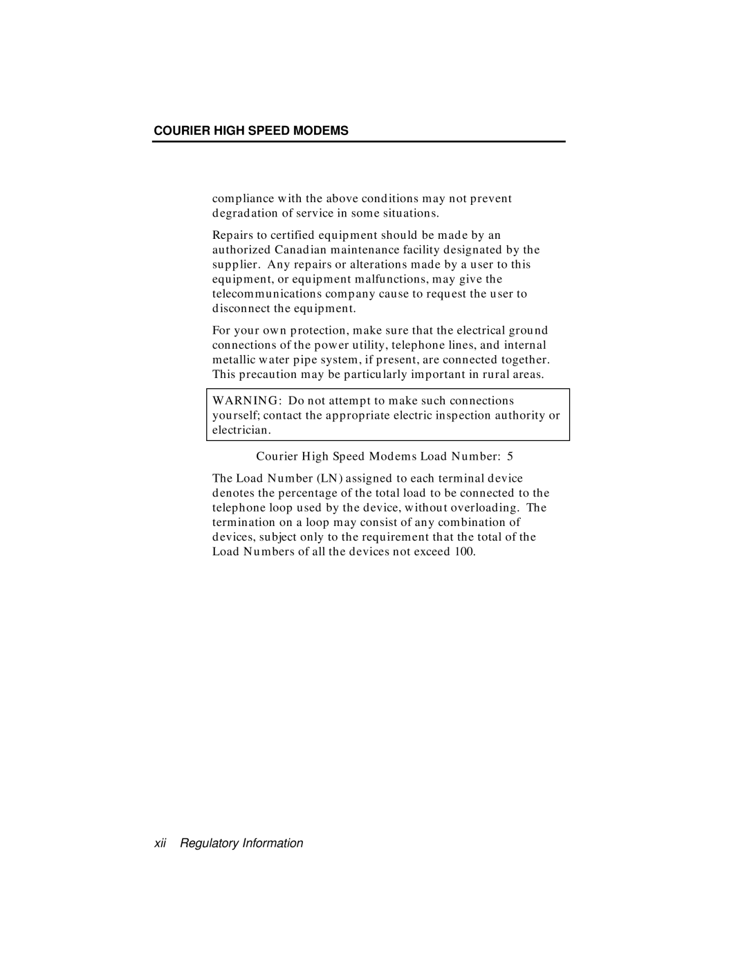 USRobotics V.34 user manual Xii Regulatory Information 