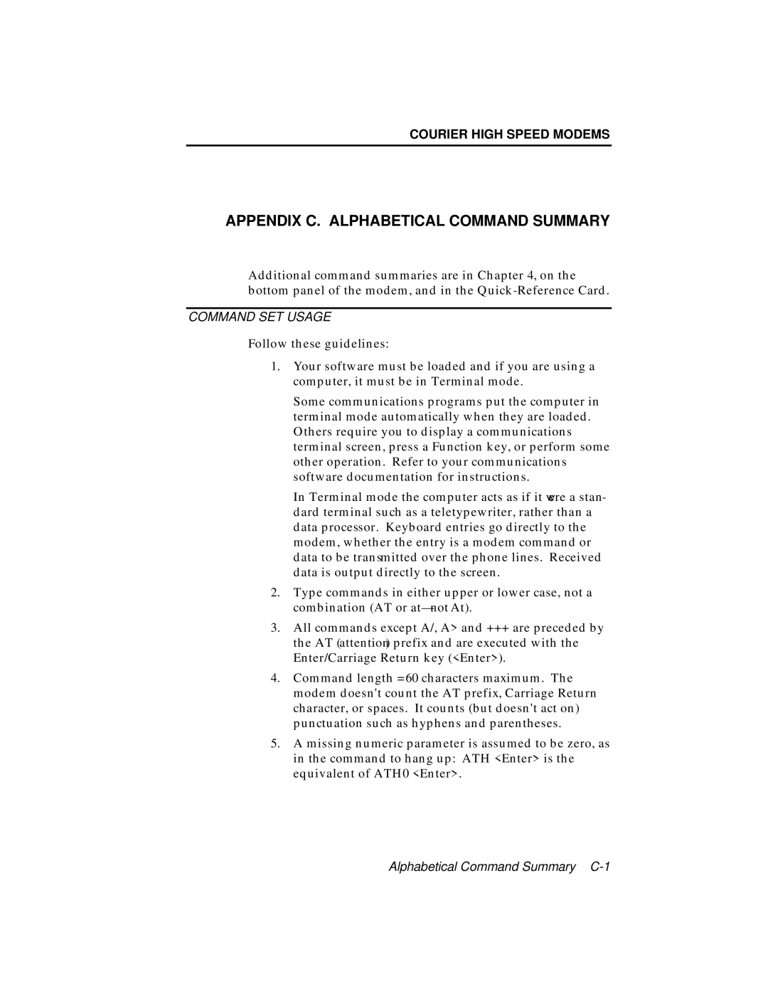 USRobotics V.34 user manual Appendix C. Alphabetical Command Summary 