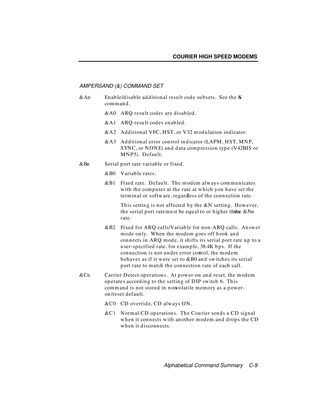 USRobotics V.34 user manual Ampersand & Command SET 