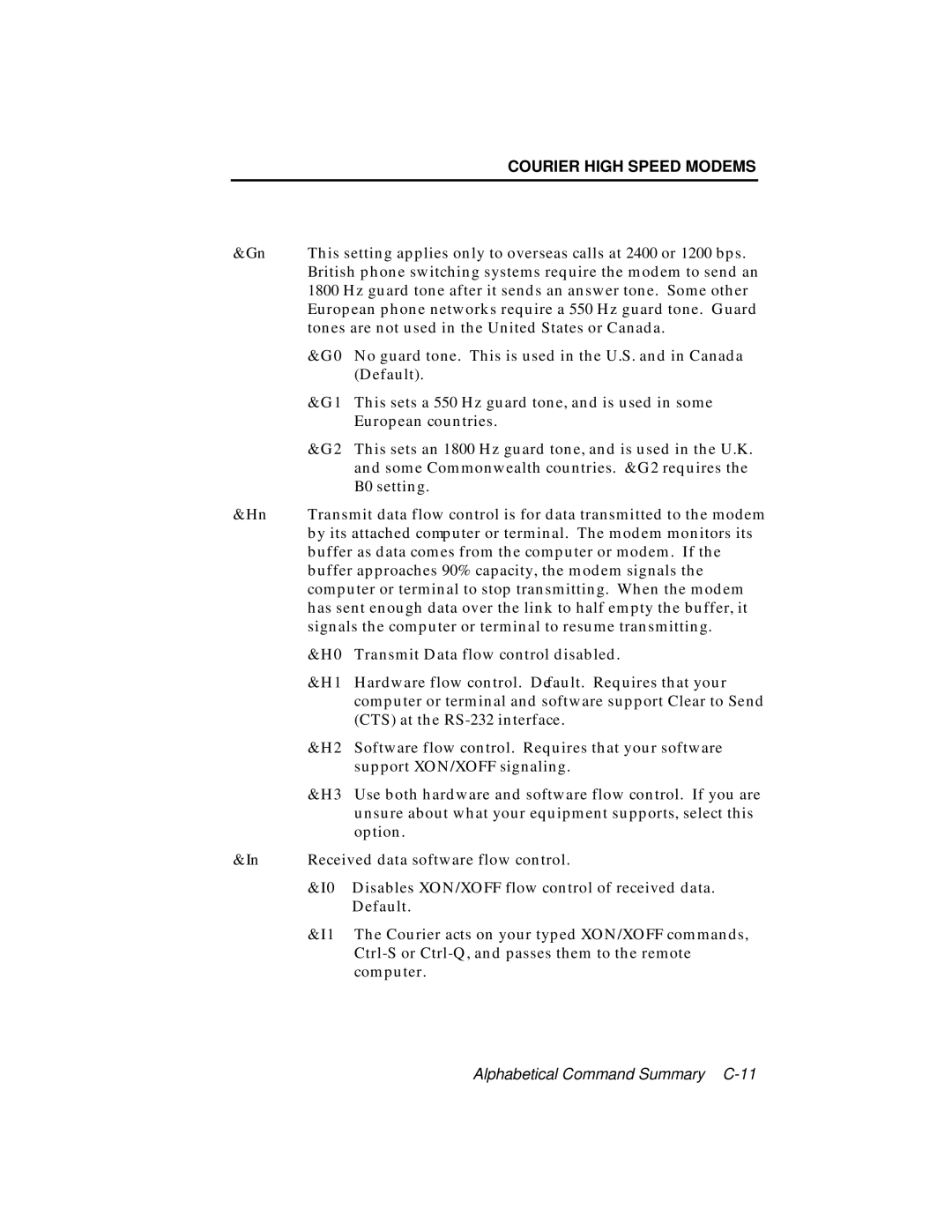 USRobotics V.34 user manual Alphabetical Command Summary C-11 