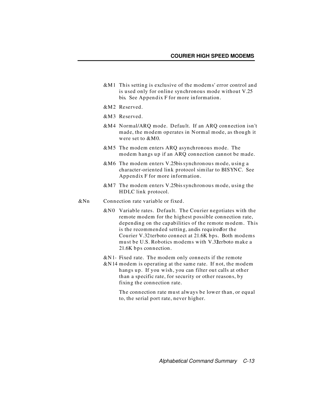 USRobotics V.34 user manual Alphabetical Command Summary C-13 