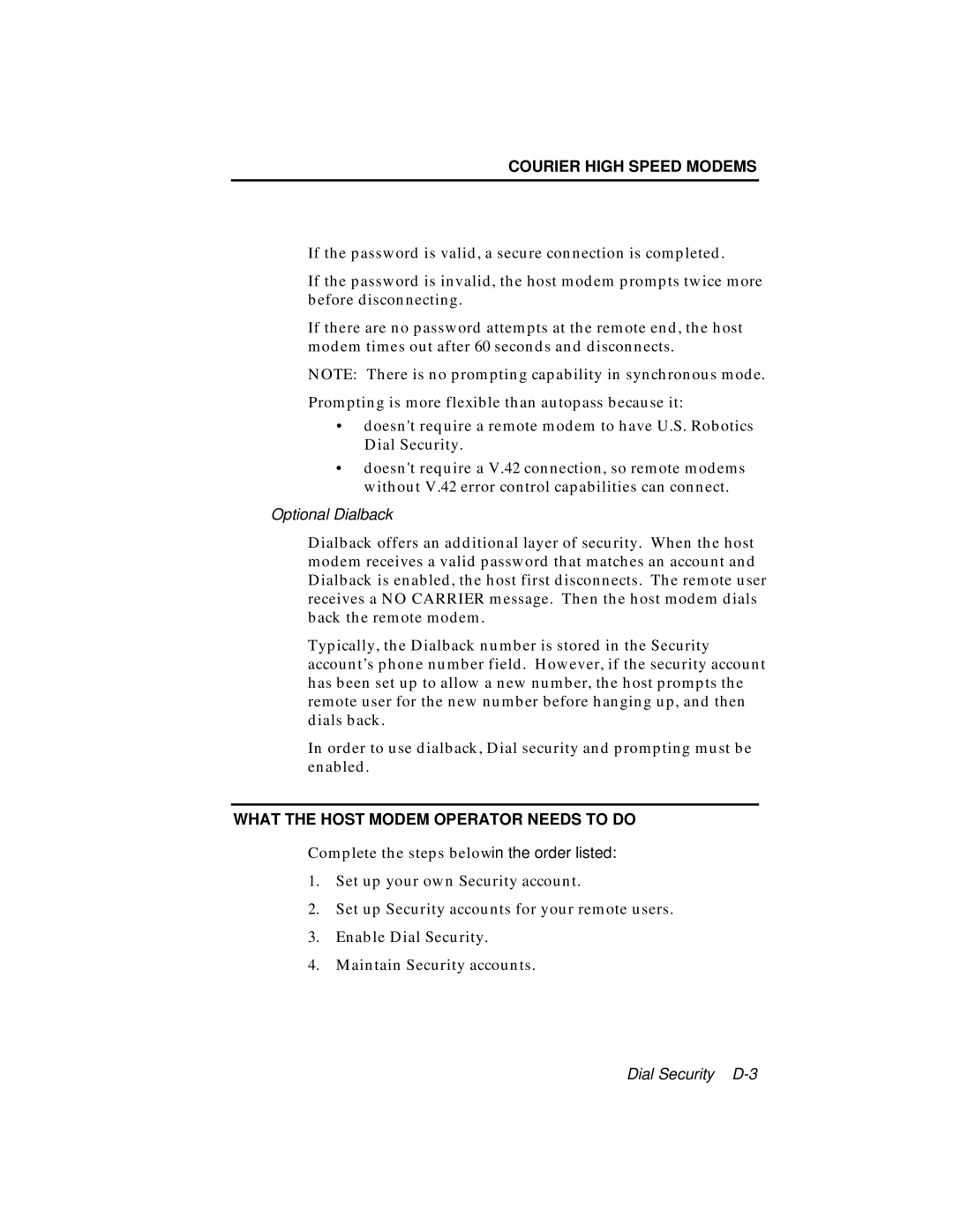 USRobotics V.34 user manual What the Host Modem Operator Needs to do 