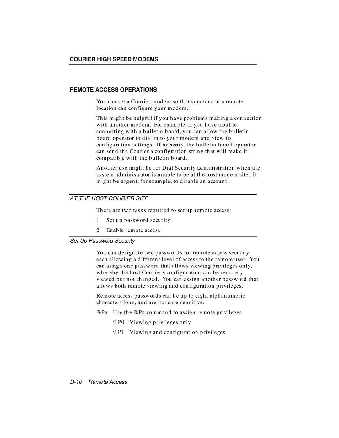 USRobotics V.34 user manual Courier High Speed Modems Remote Access Operations 