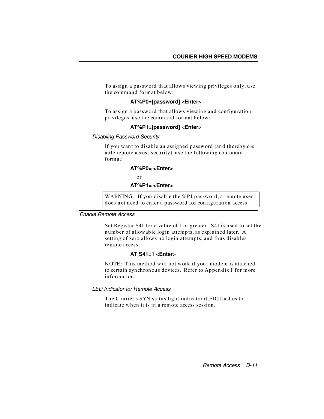 USRobotics V.34 user manual AT%P0=password Enter, AT%P1=password Enter, AT%P0= Enter AT%P1= Enter, AT S41=1 Enter 