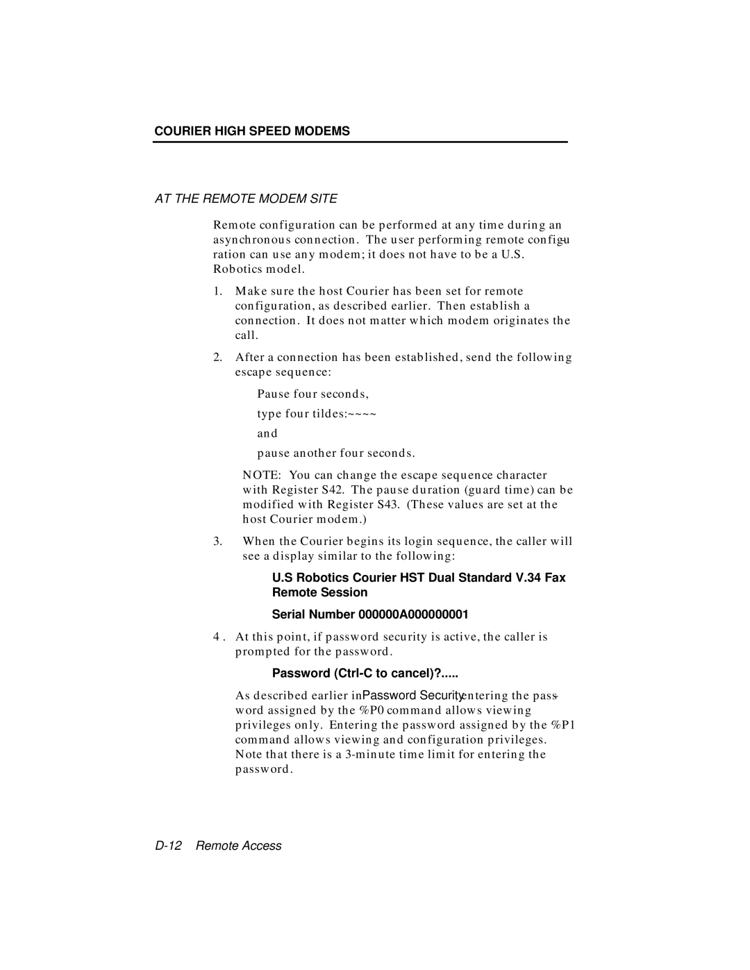 USRobotics V.34 user manual Password Ctrl-C to cancel? 