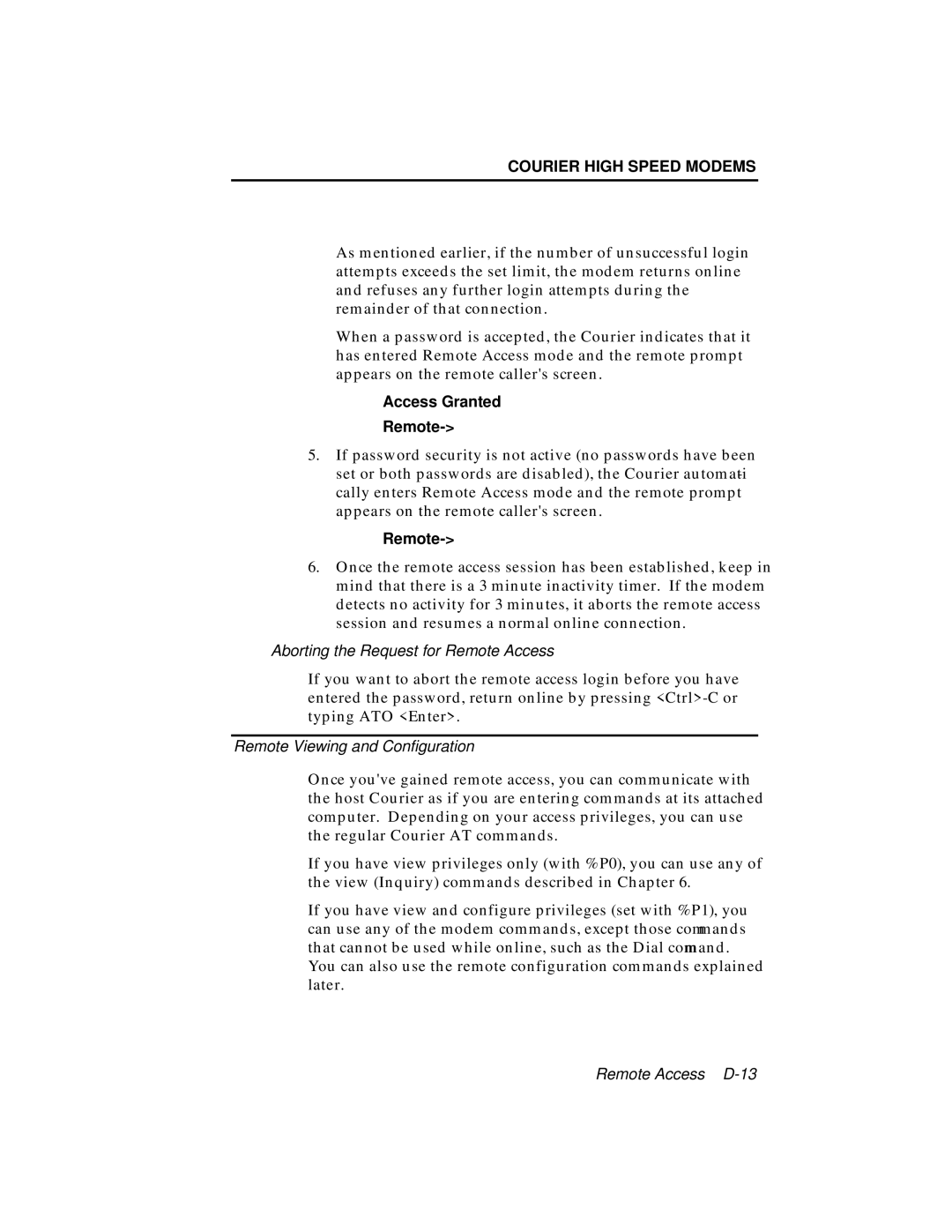 USRobotics V.34 user manual Access Granted Remote 