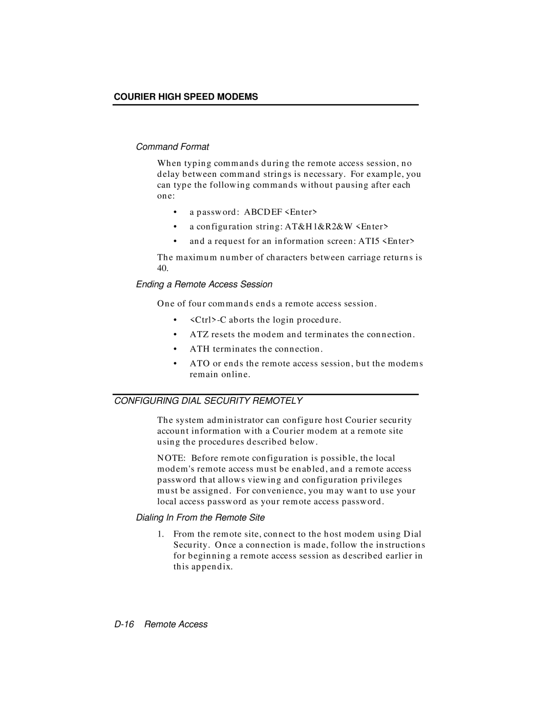 USRobotics V.34 user manual Configuring Dial Security Remotely 