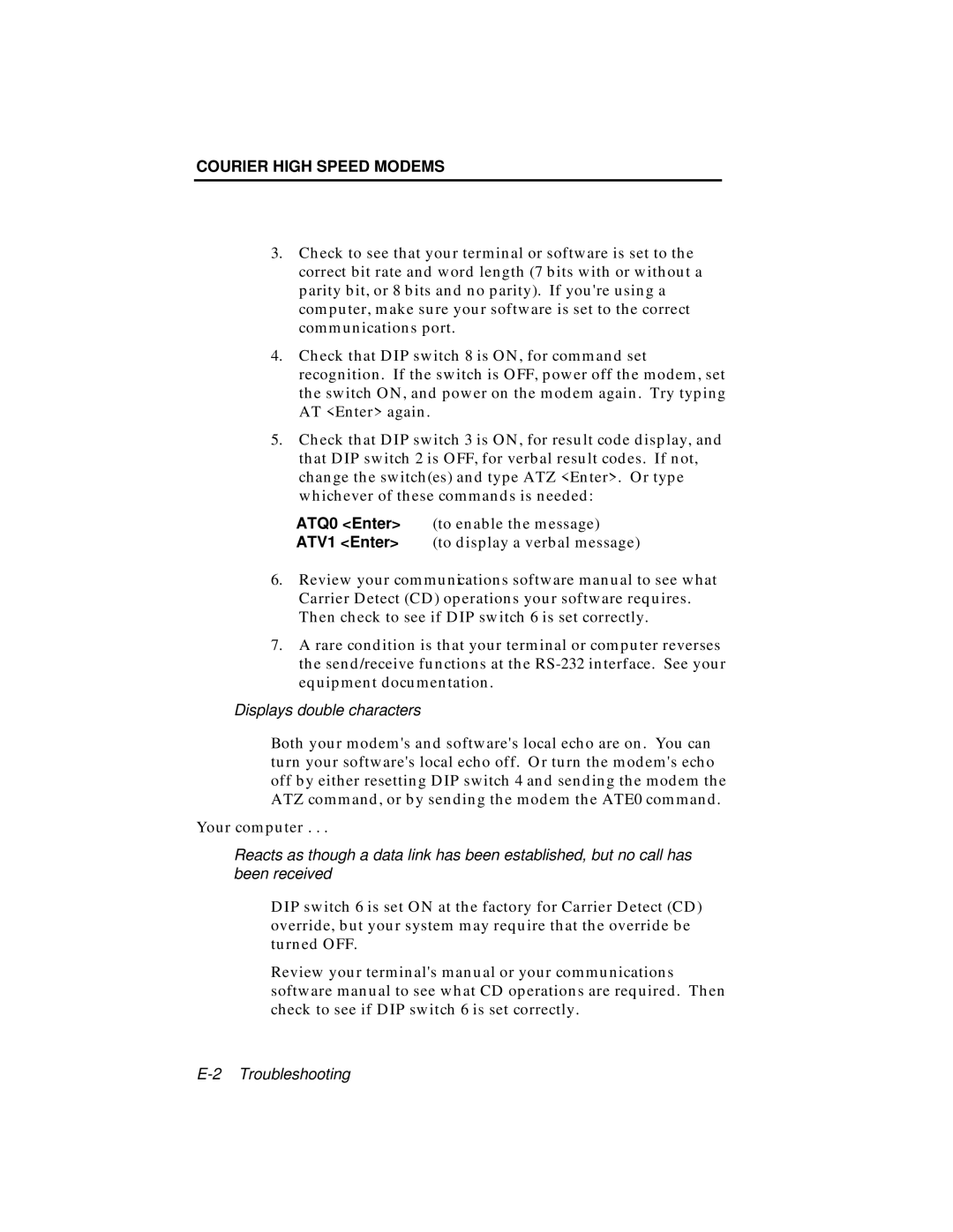 USRobotics V.34 user manual Displays double characters 