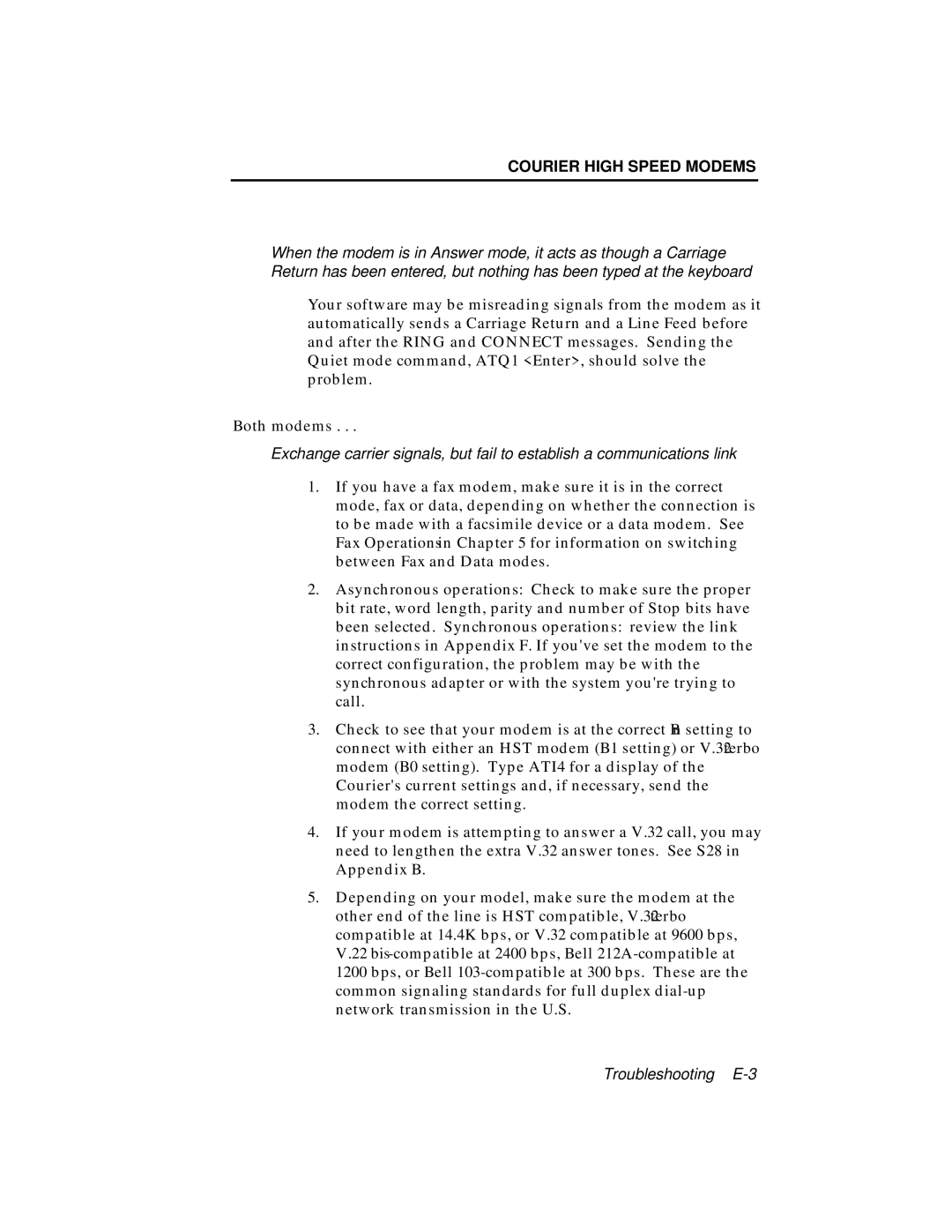 USRobotics V.34 user manual Troubleshooting E-3 