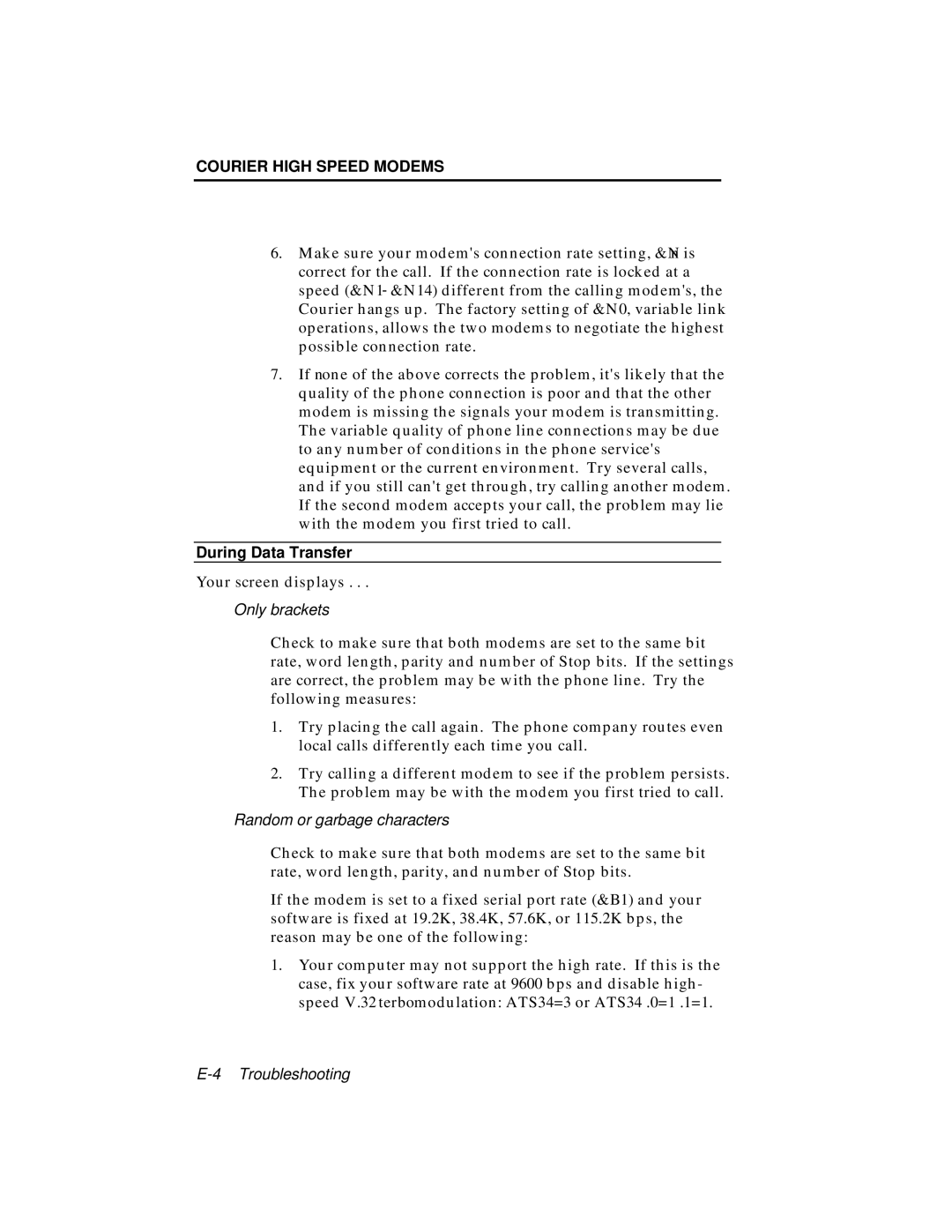 USRobotics V.34 user manual During Data Transfer 