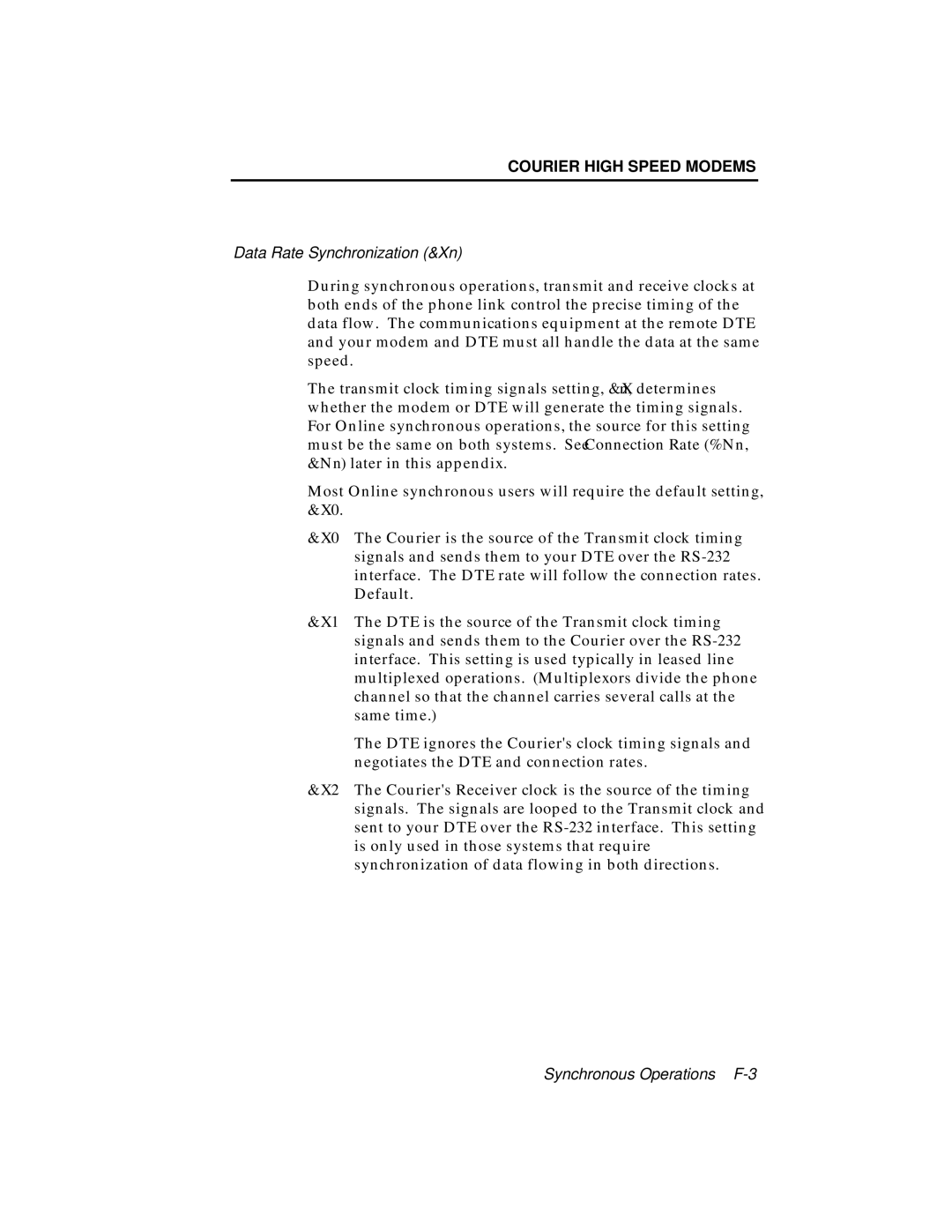 USRobotics V.34 user manual Data Rate Synchronization &Xn 