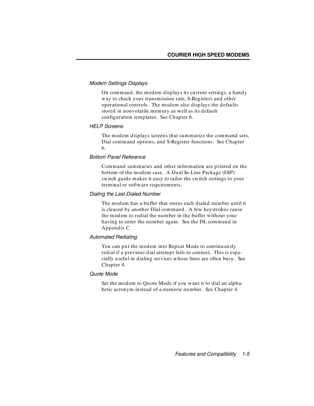 USRobotics V.34 user manual Modem Settings Displays 