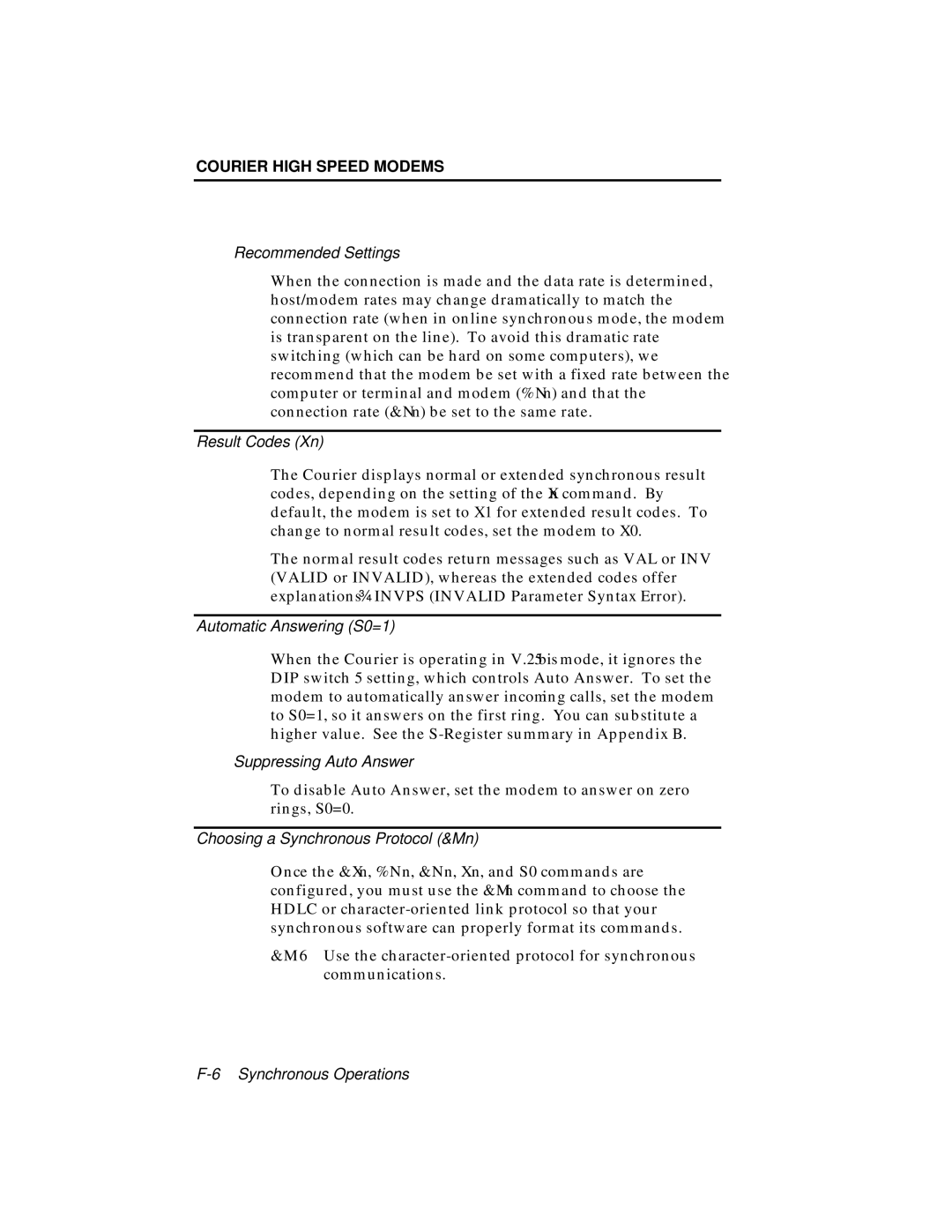 USRobotics V.34 user manual Recommended Settings 