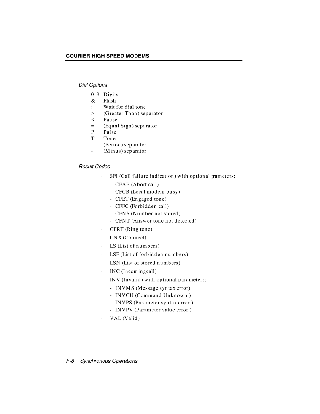 USRobotics V.34 user manual Dial Options 