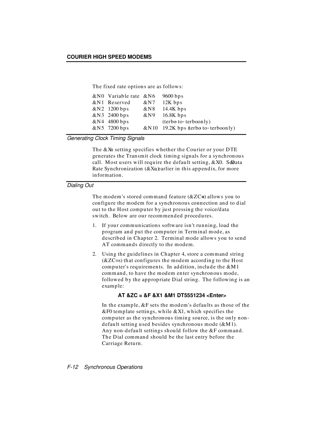 USRobotics V.34 user manual AT &ZC = &F &X1 &M1 DT5551234 Enter 