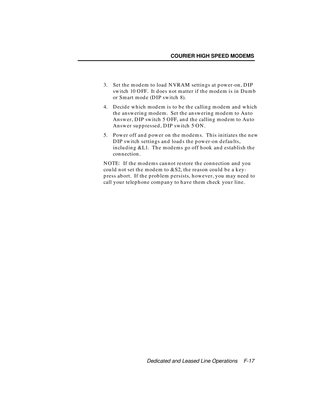 USRobotics V.34 user manual Dedicated and Leased Line Operations F-17 