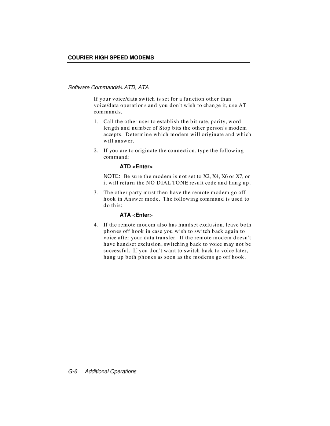 USRobotics V.34 user manual ATD Enter, ATA Enter 