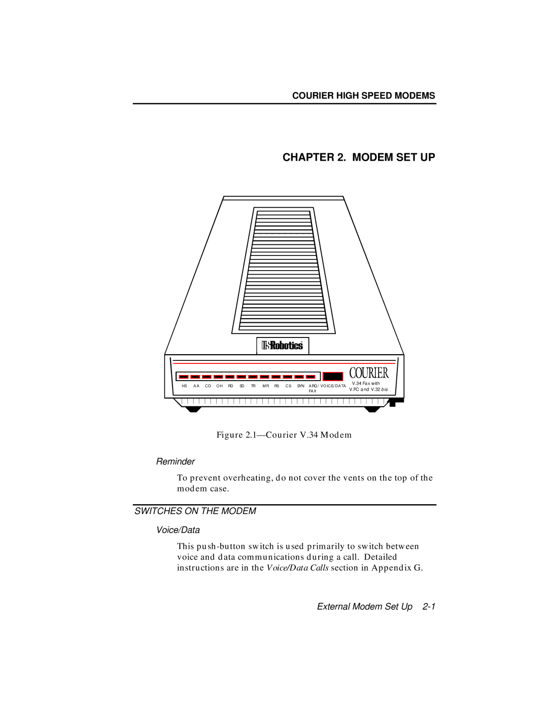 USRobotics user manual Modem SET UP, Courier V.34 Modem 