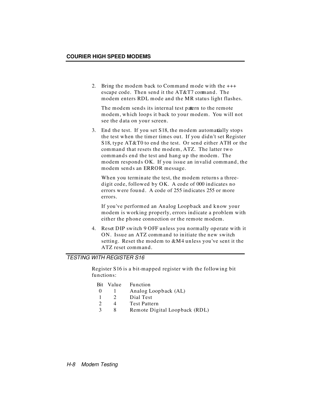 USRobotics V.34 user manual Bit Value Function 