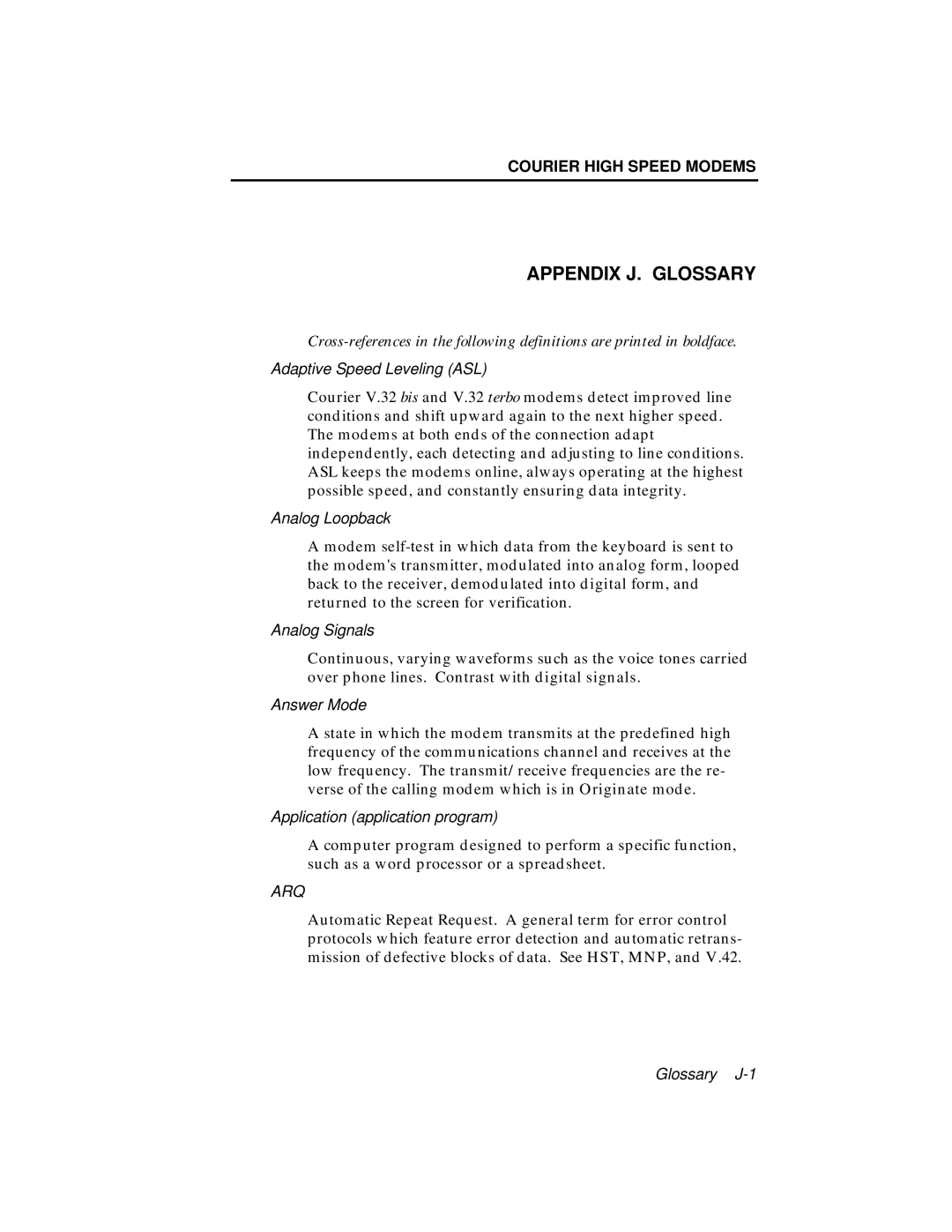 USRobotics V.34 user manual Appendix J. Glossary 