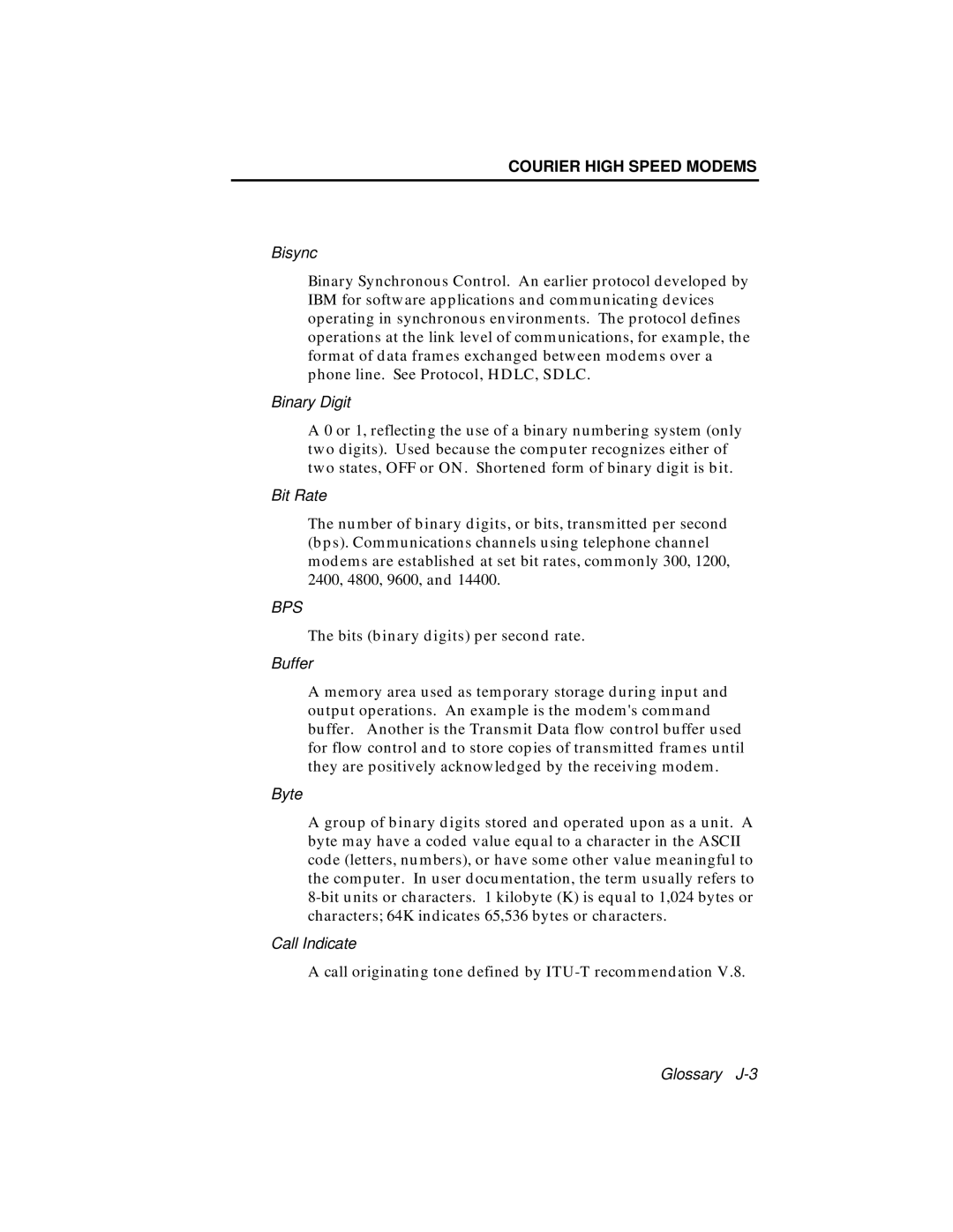 USRobotics V.34 user manual Bits binary digits per second rate 