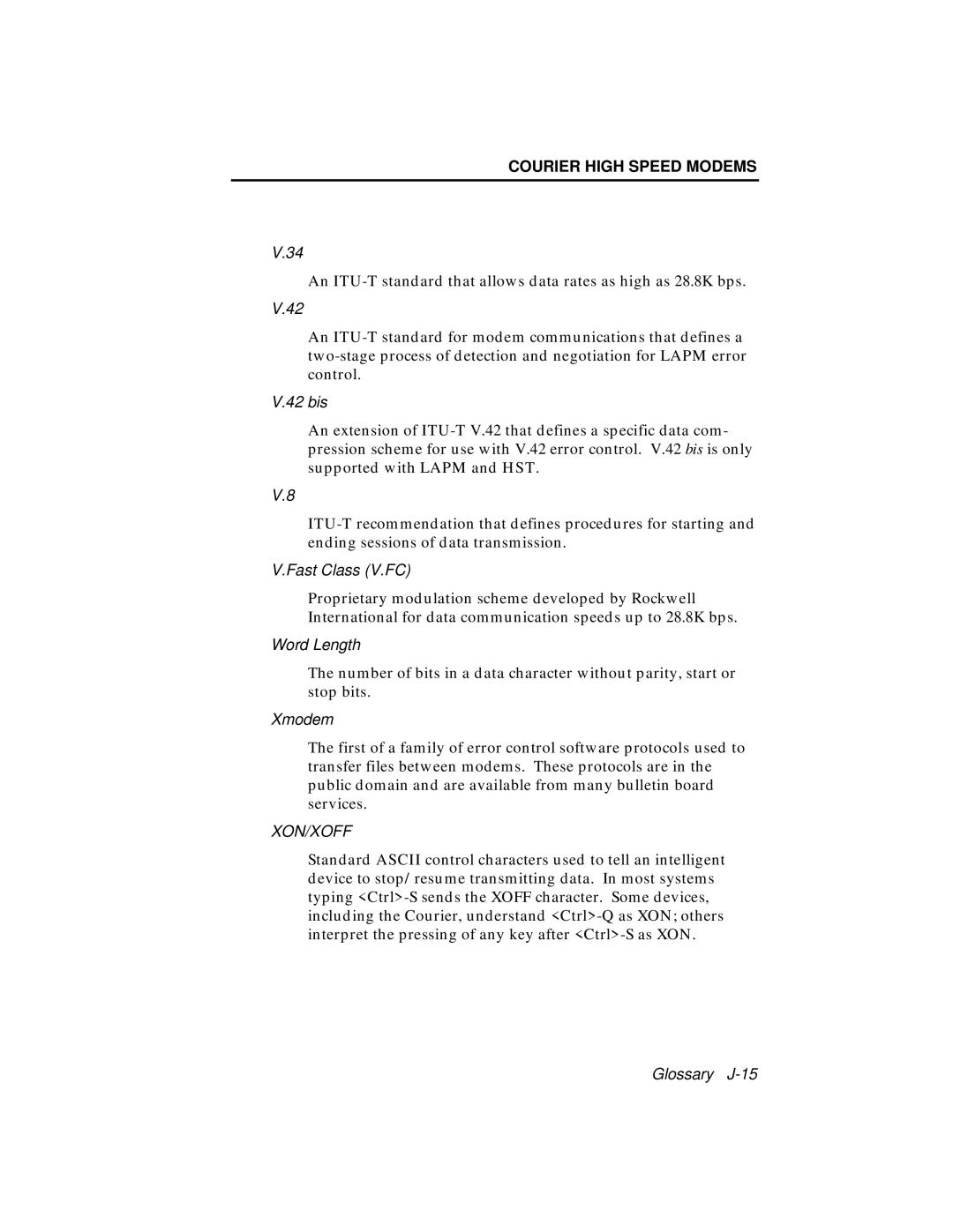 USRobotics V.34 user manual Xon/Xoff 