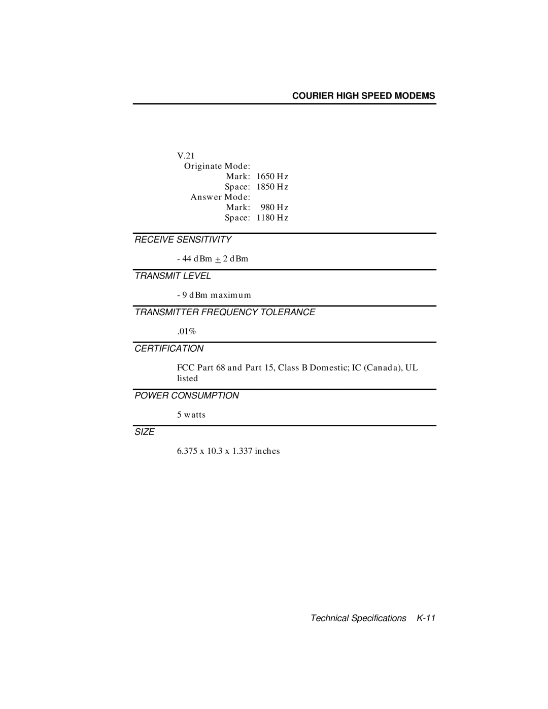 USRobotics V.34 user manual DBm + 2 dBm 