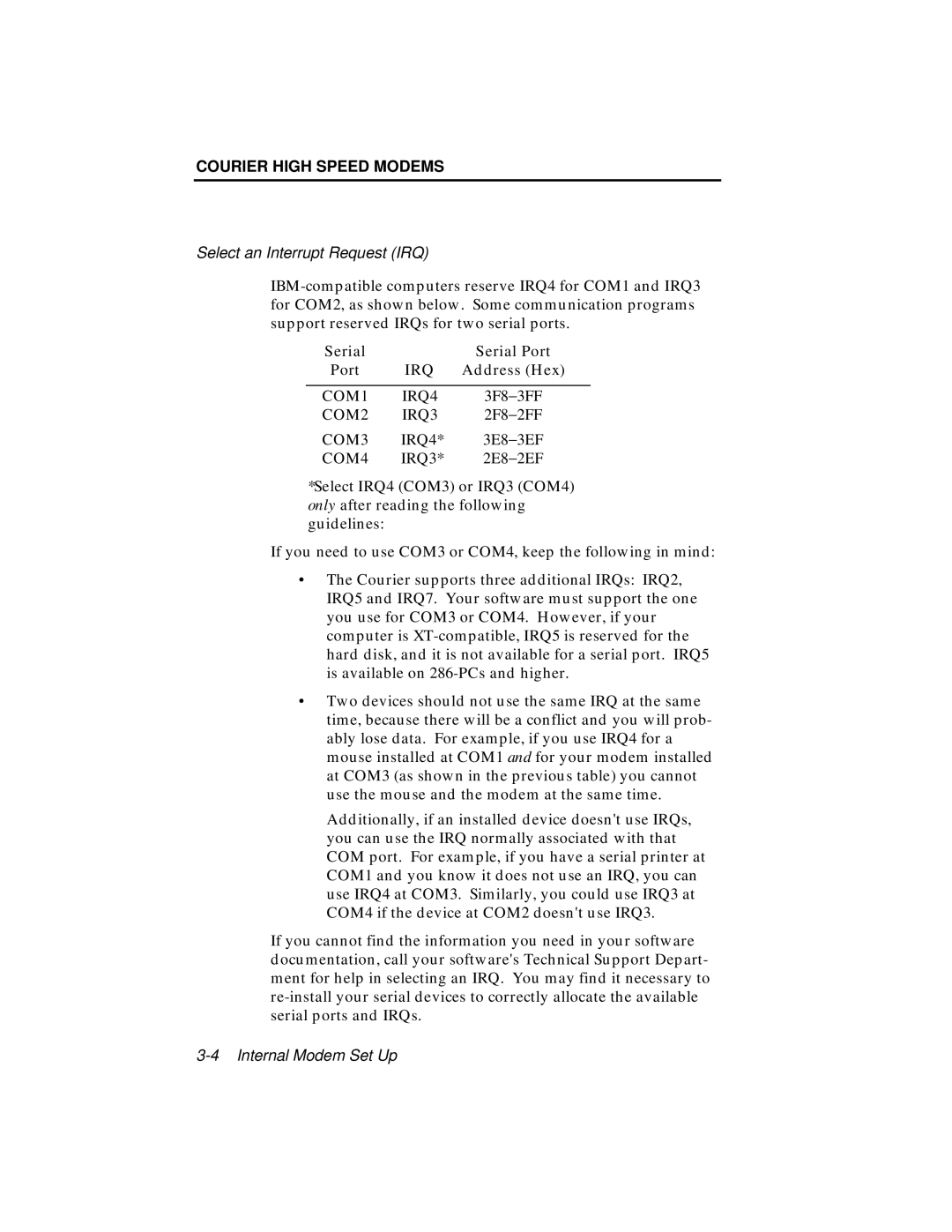 USRobotics V.34 user manual Serial Serial Port, Address Hex 