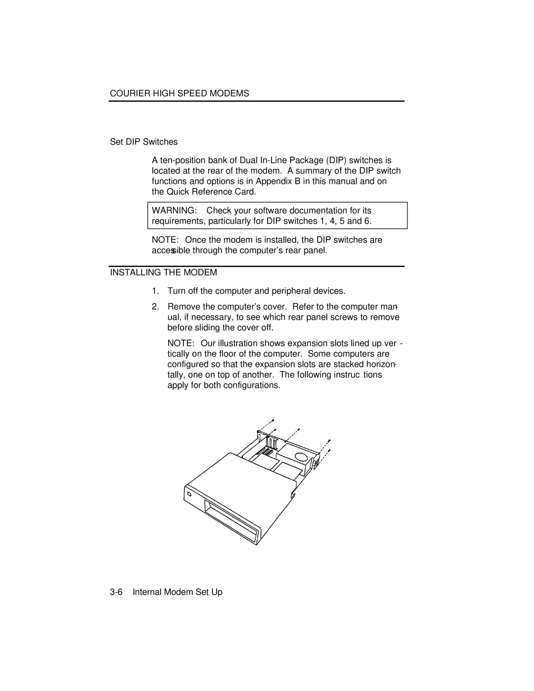 USRobotics V.34 user manual ⎯Removing the Computer Cover 