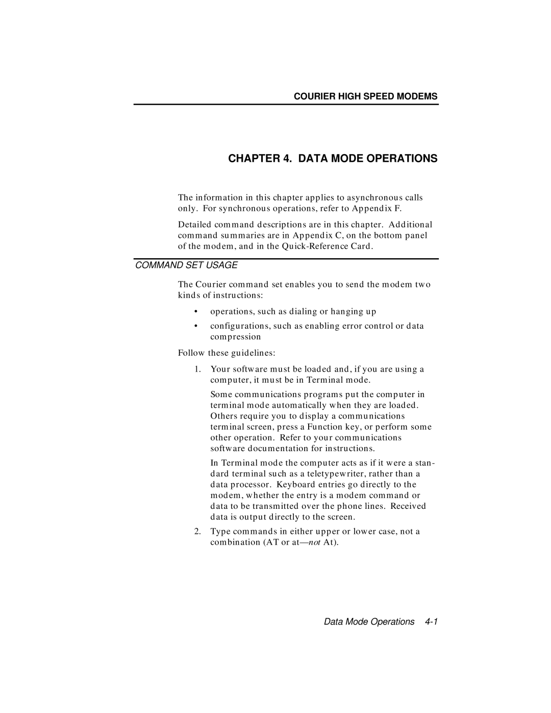 USRobotics V.34 user manual Data Mode Operations 